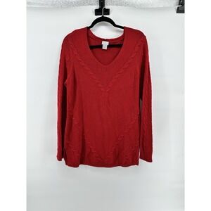 Chicos XL 3 Zenergy Sweater Womens Cable Knit Cashmere Blend V-neck Pullover Tan